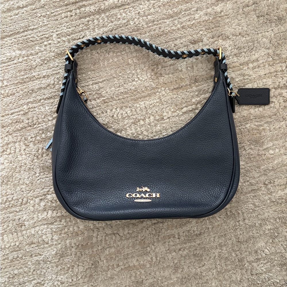 Coach Pebbled Leather Shoulder Bag in Black with Braided Handle